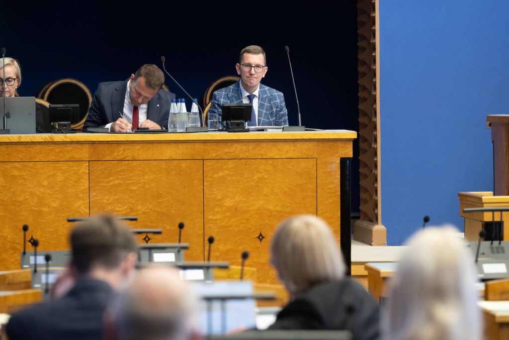Peaminister Kristen Michal, siseminister Lauri Läänemets ning haridus- ja teadusminister Kristina Kallas. Foto: Erik Peinar / Riigikogu Kantselei