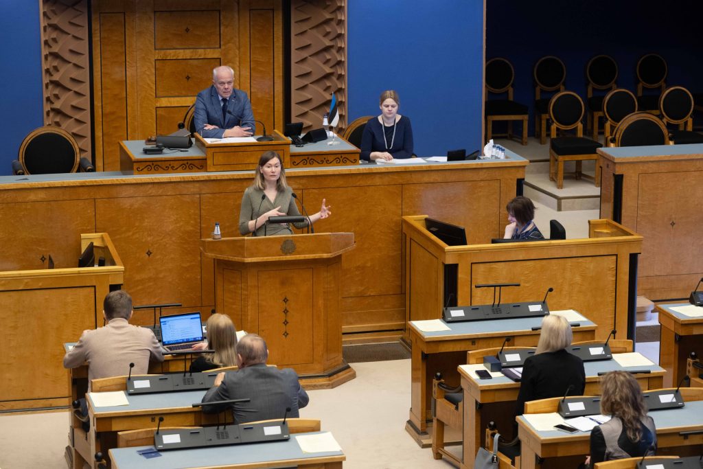 Terviseminister Riina Sikkuti ettekanne riigi pikaajalise arengustrateegia elluviimisest. Foto: Erik Peinar