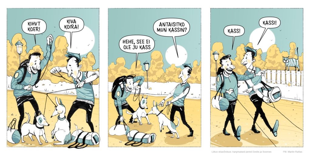 Väljavõte Soome-Eesti hargmaiste perede koomiksisarjast. Illustratsioon: Martin Rattas