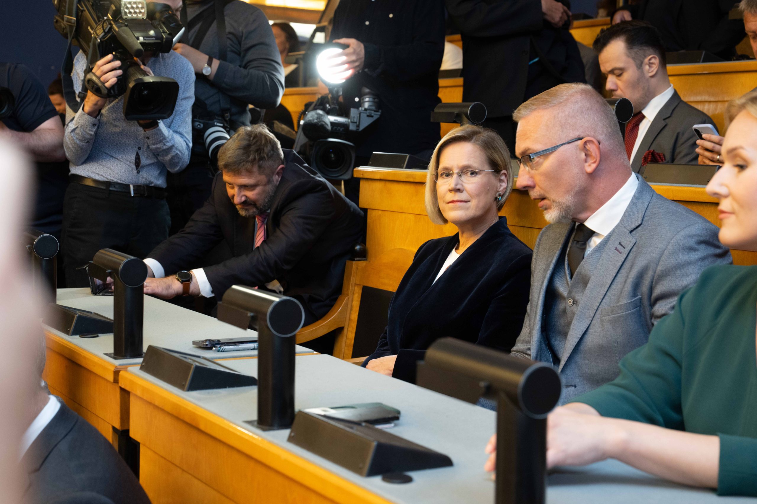 Vastvalitud Eesti president Ülle Madise Riigikogu pressirõdul hetk pärast valituks saamist. Foto: Erik Peinar, Riigikogu Kantselei