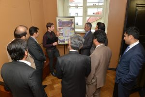 Tour guide Archibald-Stiwan Kald is introducing work of the Riigikogu to visitors